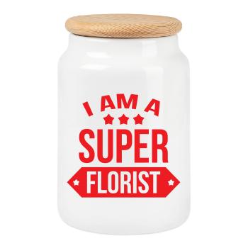 Super Florist profession passion flowers - Cookie Jar with Wooden Lid - white - Front