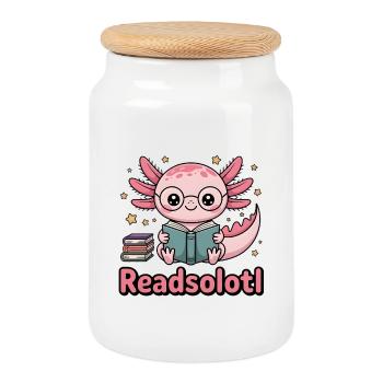 Mignon Axolotl avec des lunettes Readsolotl Amoureuse des livres - Boîte à biscuits avec couvercle en bois - blanc - Devant