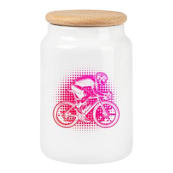 Idée cadeau pour un vélo de route avec vélo de route - Boîte à biscuits avec couvercle en bois - blanc - Devant