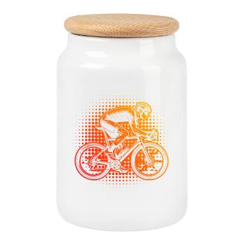 Idée cadeau pour un vélo de route avec vélo de route - Boîte à biscuits avec couvercle en bois - blanc - Devant