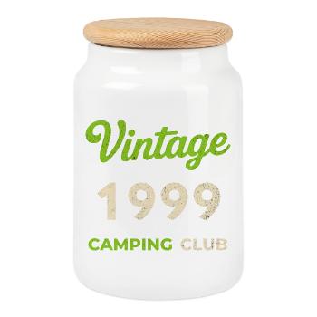 Vintage 1999 – Année de naissance rétro du Camping Club - Boîte à biscuits avec couvercle en bois - blanc - Devant