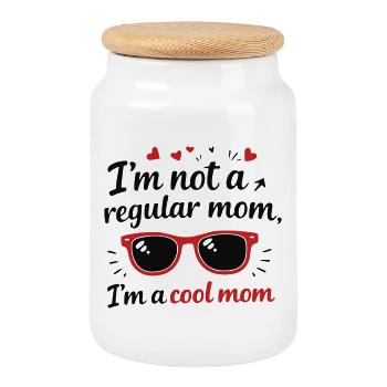 I'm a Cool Mom – Mother's Day Saying Design - Cookie Jar with Wooden Lid - white - Front