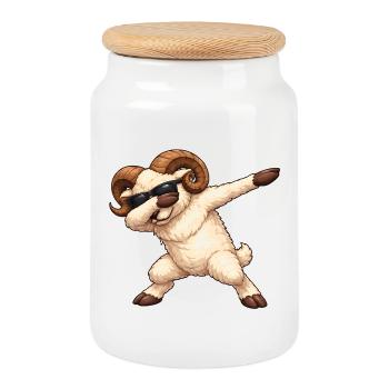 Dabbing Aries - Cookie Jar with Wooden Lid - white - Front