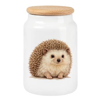 Hedgehog cuddly hero - Cookie Jar with Wooden Lid - white - Front