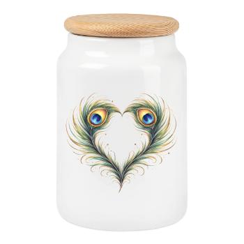 Pfauenfeder Herz Ornament Boho Geschenk - Keksdose mit Holzdeckel - Weiß - Vorne