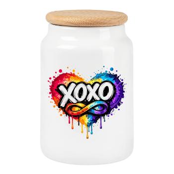 XOXO Liebe im Farbherz zum Valentinstag - Keksdose mit Holzdeckel - Weiß - Vorne