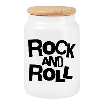 Rock and Roll Bold Typography T-Shirt - Keksdose mit Holzdeckel - Weiß - Vorne