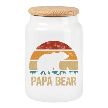 Papa Ours - Fête des Pères - Cadeau vintage - Boîte à biscuits avec couvercle en bois - blanc - Devant
