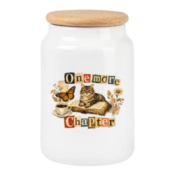 One More Chapter - Cozy Reading Cat - Cookie Jar with Wooden Lid - white - Front