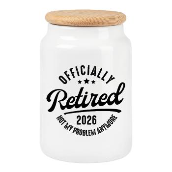 Retired 2026 | Lustiges Geschenk zum Ruhestand - Keksdose mit Holzdeckel - Weiß - Vorne