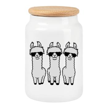 Drei Coole Lamas Reihe Sonnenbrille Lustig Tier - Keksdose mit Holzdeckel - Weiß - Vorne