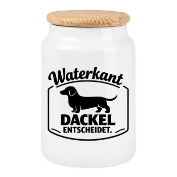 Waterkant Dackel entscheidet Badge - Keksdose mit Holzdeckel - Weiß - Vorne