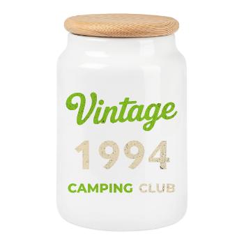 Vintage 1994 – Année de naissance rétro du Camping Club - Boîte à biscuits avec couvercle en bois - blanc - Devant