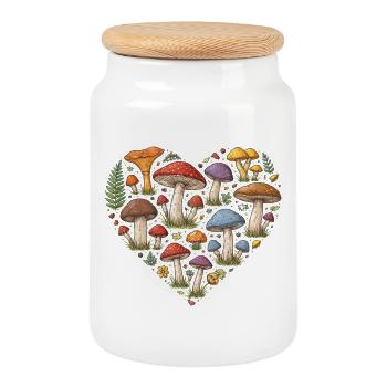 Mosaik Mushroom Heart Forest - Keksdose mit Holzdeckel - Weiß - Vorne