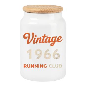 Vintage 1966 Running Club Birthday Gift Idea - Cookie Jar with Wooden Lid - white - Front