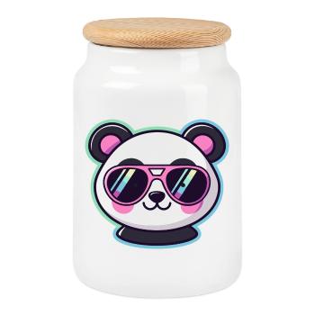 Panda Pop Retro-Pinkbrille - Keksdose mit Holzdeckel - Weiß - Vorne