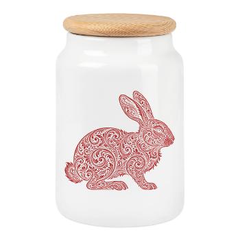 Hare - Cookie Jar with Wooden Lid - white - Front