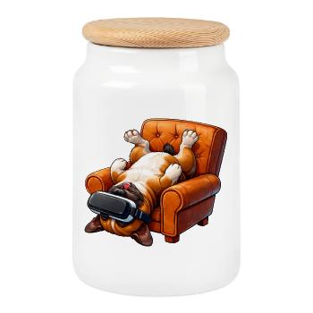 Chien gamer avec des lunettes VR - Boîte à biscuits avec couvercle en bois - blanc - Devant