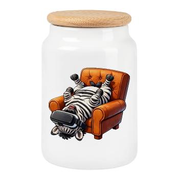 Zebra Gamer mit VR Brille - Keksdose mit Holzdeckel - Weiß - Vorne
