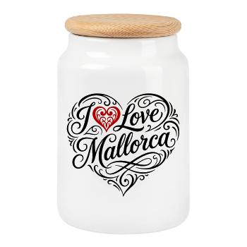 Ich Liebe Mallorca Herz - Keksdose mit Holzdeckel - Weiß - Vorne