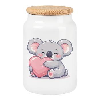 Kleiner Koala kuschelt Herz - Keksdose mit Holzdeckel - Weiß - Vorne