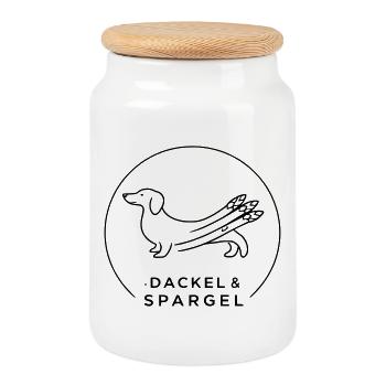 dackel und spargel - Keksdose mit Holzdeckel - Weiß - Vorne