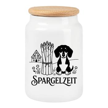 Dackel Spargelessen Spargelzeit - Keksdose mit Holzdeckel - Weiß - Vorne