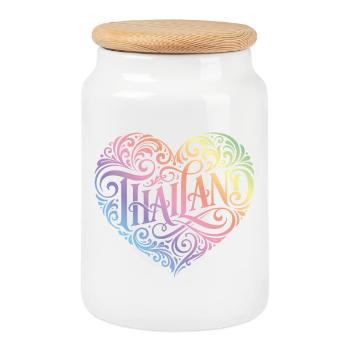 Thailand Heart Colorful - Cookie Jar with Wooden Lid - white - Front