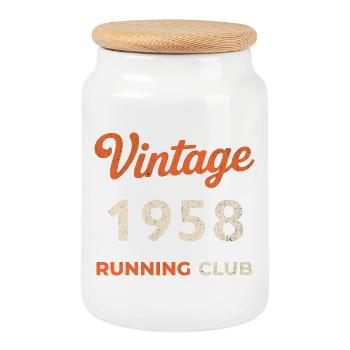 Vintage 1958 Running Club Birthday Gift Idea - Cookie Jar with Wooden Lid - white - Front