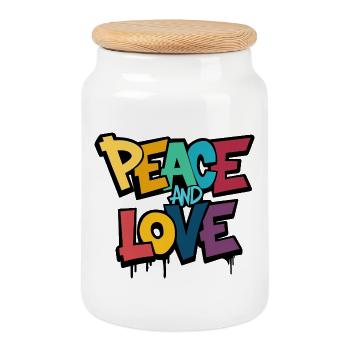Peace and Love Color Explosion Street Art - Cookie Jar with Wooden Lid - white - Front