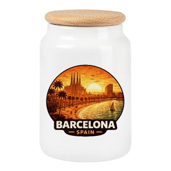 Silhouette du coucher de la neige de Barcelone, Espagne - Boîte à biscuits avec couvercle en bois - blanc - Devant