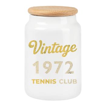 Cadeau d’anniversaire rétro vintage du Tennis Club 1972 - Boîte à biscuits avec couvercle en bois - blanc - Devant