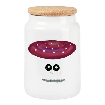 Toadstool Mushrooms Mushroom Kawaii - Cookie Jar with Wooden Lid - white - Front