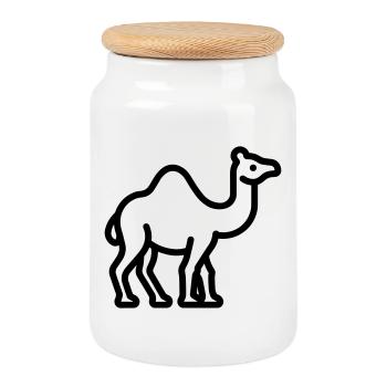 camel - Cookie Jar with Wooden Lid - white - Front