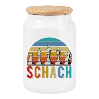 Schach -Schachfiguren - Keksdose mit Holzdeckel - Weiß - Vorne