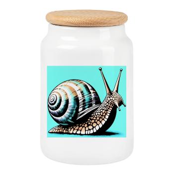 Snail - Cookie Jar with Wooden Lid - white - Front