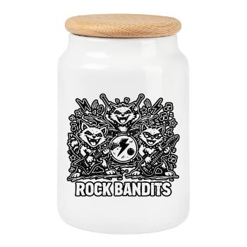 Rock Bandits: Waschbären-Rock - Keksdose mit Holzdeckel - Weiß - Vorne
