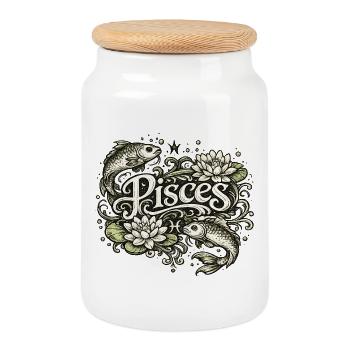 Fische Tierkreisfisch & Lilien - Keksdose mit Holzdeckel - Weiß - Vorne