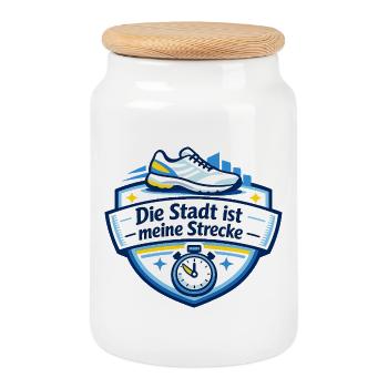 Stadtlauf Sticker Meine Strecke - Keksdose mit Holzdeckel - Weiß - Vorne