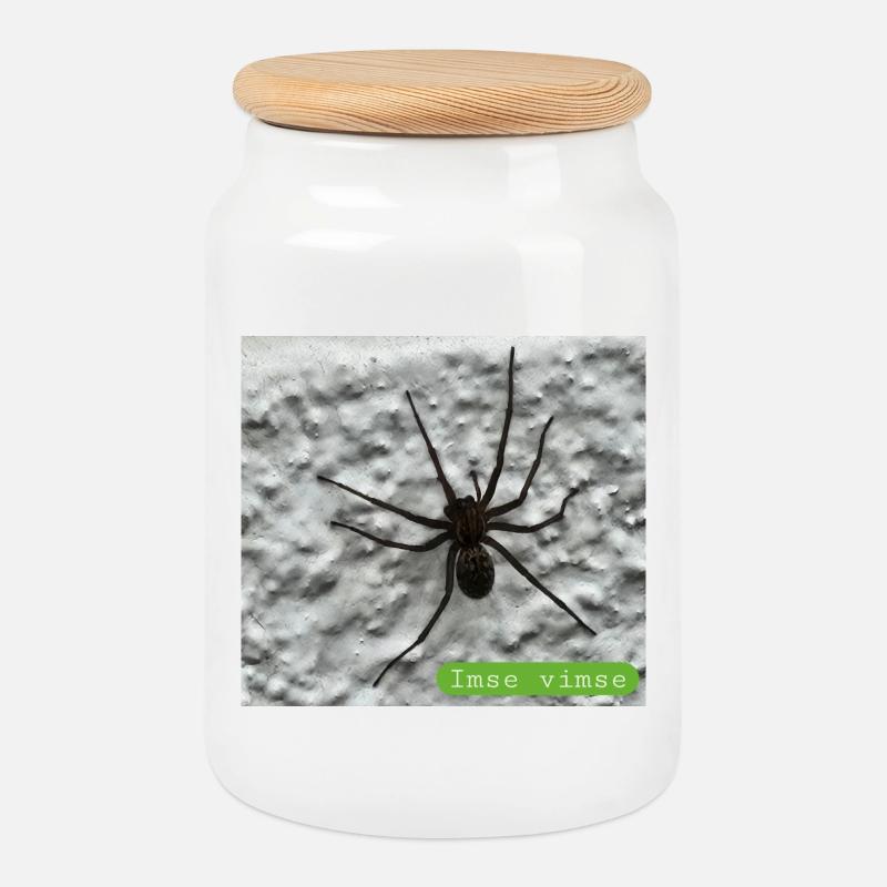 spider - Cookie Jar with Wooden Lid - white