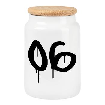 Nummer 06 Urbaner Graffiti-Stil - Keksdose mit Holzdeckel - Weiß - Vorne