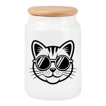 Cool cat with sunglasses - Cookie Jar with Wooden Lid - white - Front