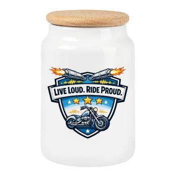 Live loudly. Drive proudly. - Cookie Jar with Wooden Lid - white - Front