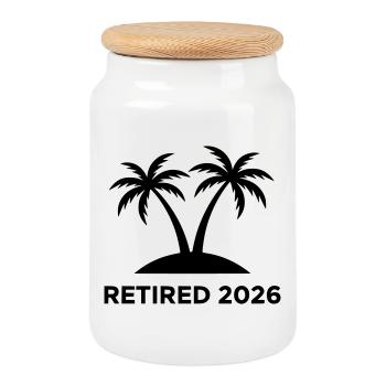 Retired 2026 Pension Island Logo - Cookie Jar with Wooden Lid - white - Front