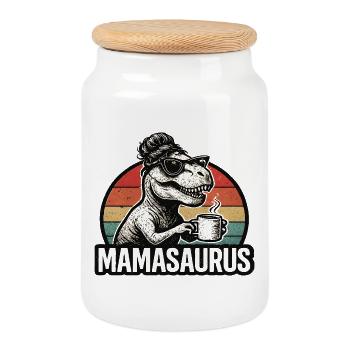 Mamasaurus Maman Maman Idée de cadeau Humour Drôle - Boîte à biscuits avec couvercle en bois - blanc - Devant