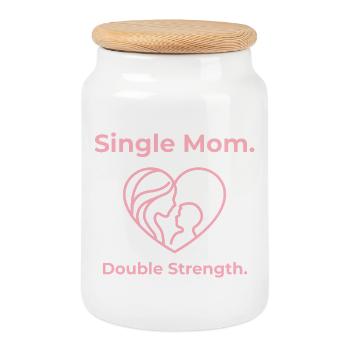 Single Mom. Double Strength. - Keksdose mit Holzdeckel - Weiß - Vorne