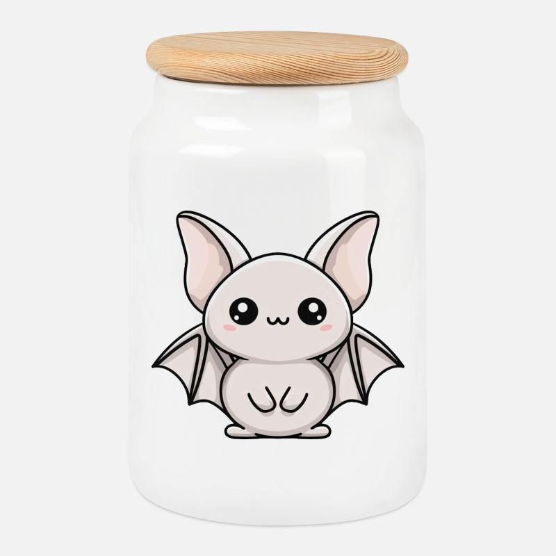 chauve-souris - Boîte à biscuits avec couvercle en bois - blanc