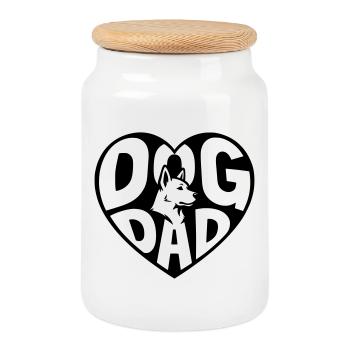 Papa de chien - Cœur de papa de chien avec silhouette de chien - Boîte à biscuits avec couvercle en bois - blanc - Devant