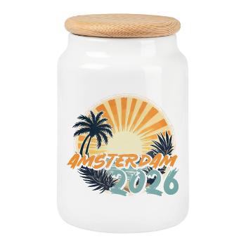 Amsterdam 2026 - Keksdose mit Holzdeckel - Weiß - Vorne