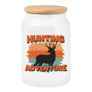 Jagdabenteuer-Hirsch-Silhouette - Keksdose mit Holzdeckel - Weiß - Vorne